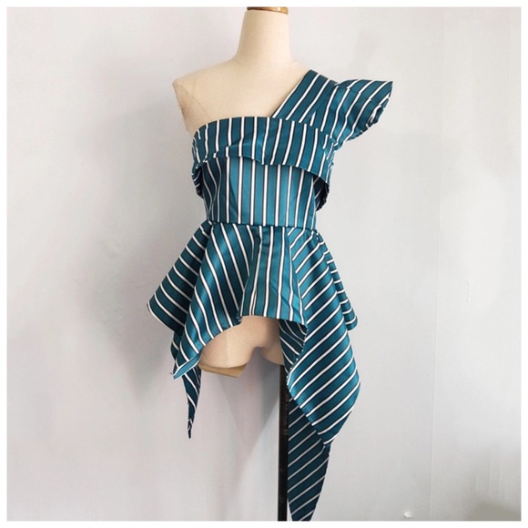 Stunning Teal Silky One Shoulder Top - Picture 3 of 6